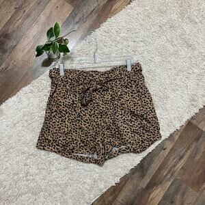 Aerie Size Large 100% Lyocell Leopard Print High-Rise Belted Paperbag Shorts
